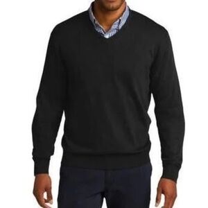 PERRY ELLIS Black Cotton Modal Blend V-Neck Sweater XL
